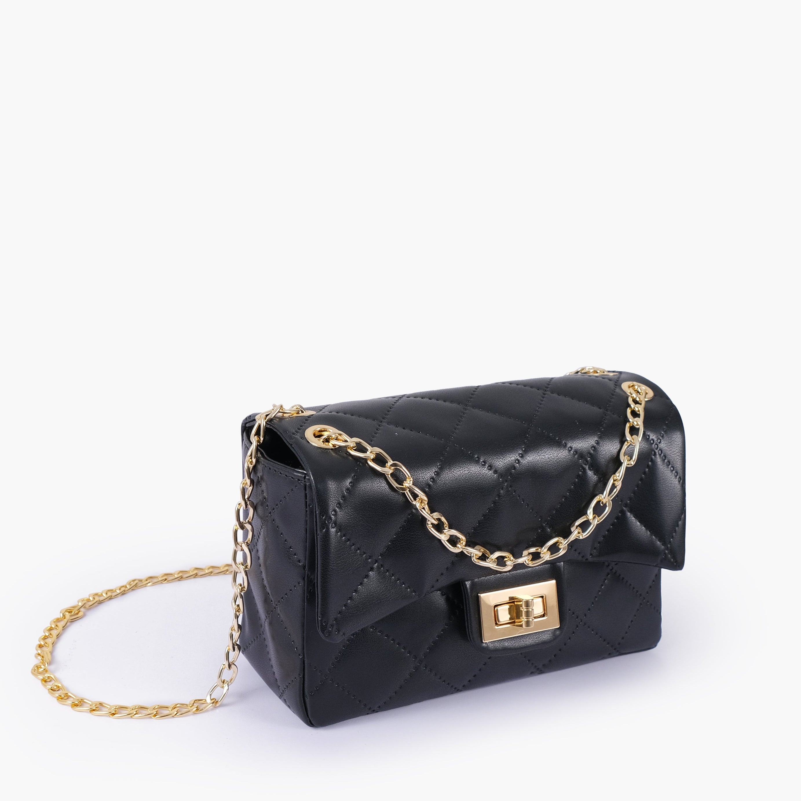 Black quilted mini bag with chain