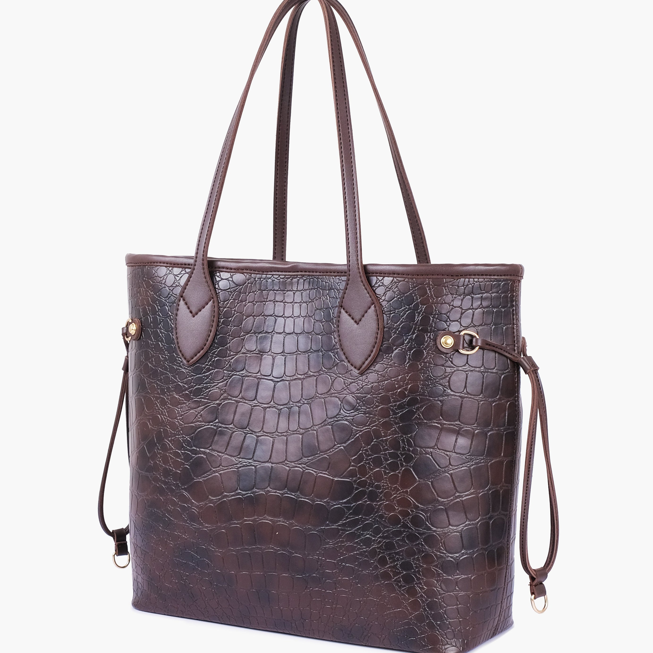 Dark brown crocodile neverfull tote bag