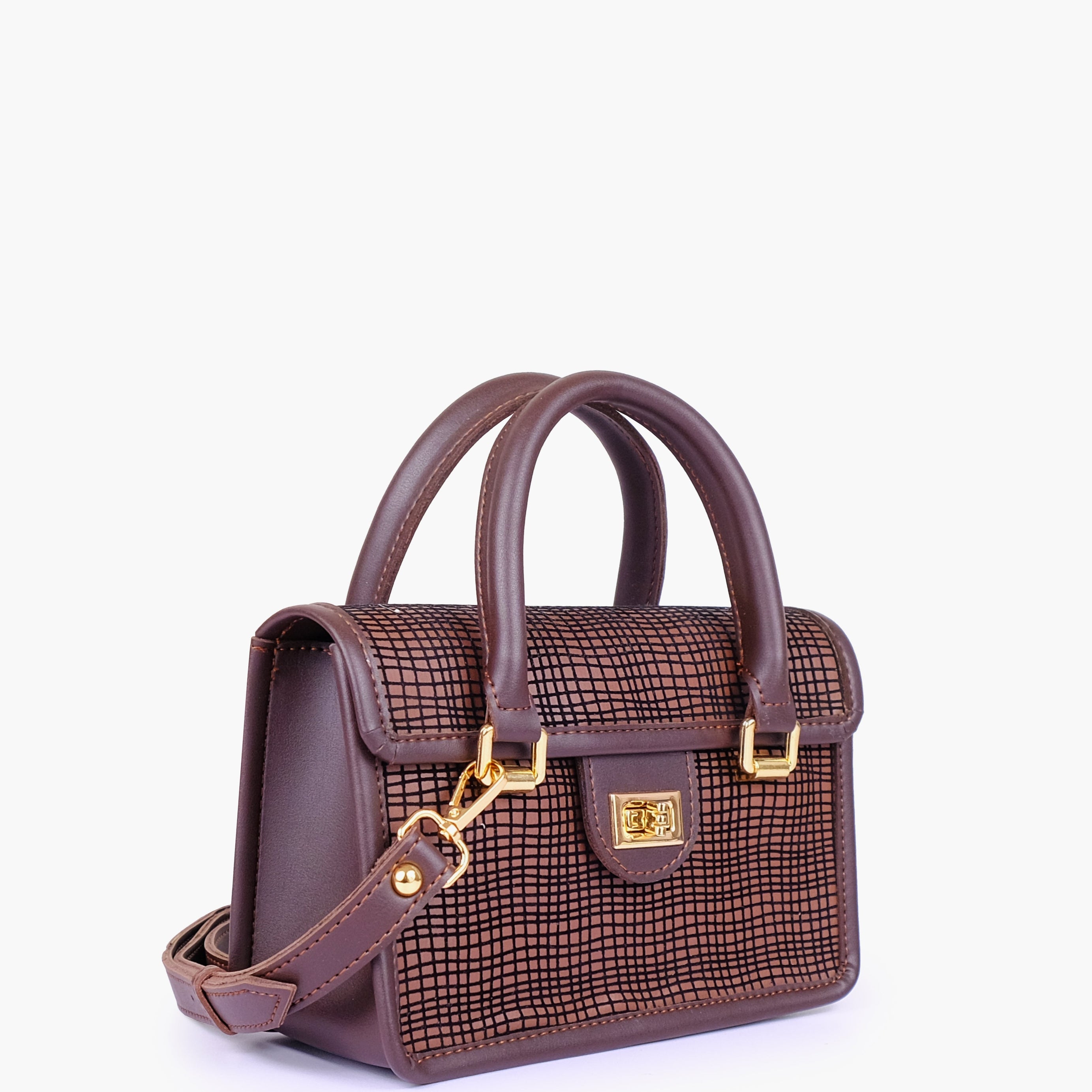 Dark brown patterned cross-body with flap