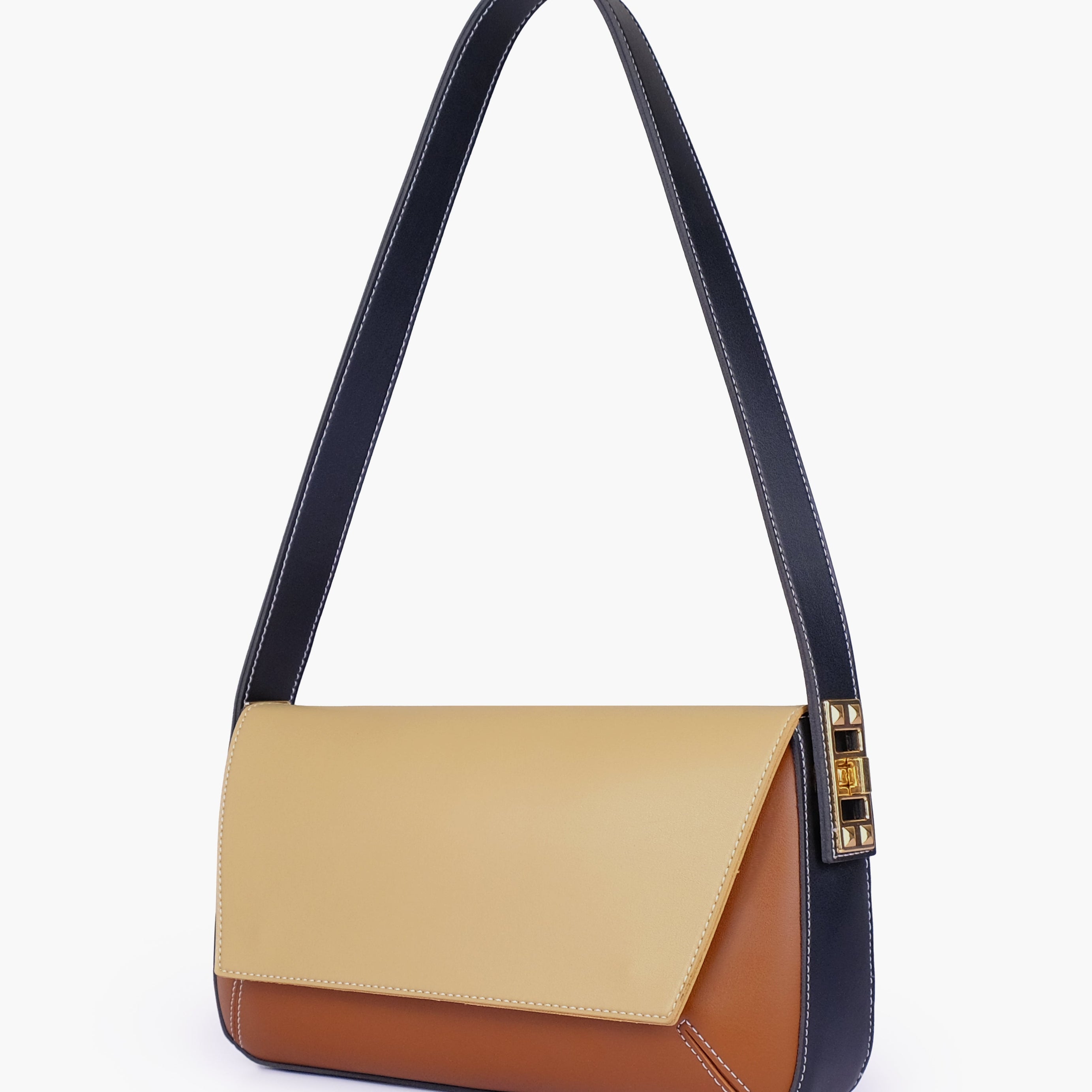 Earthy color-blocking mini flap bag