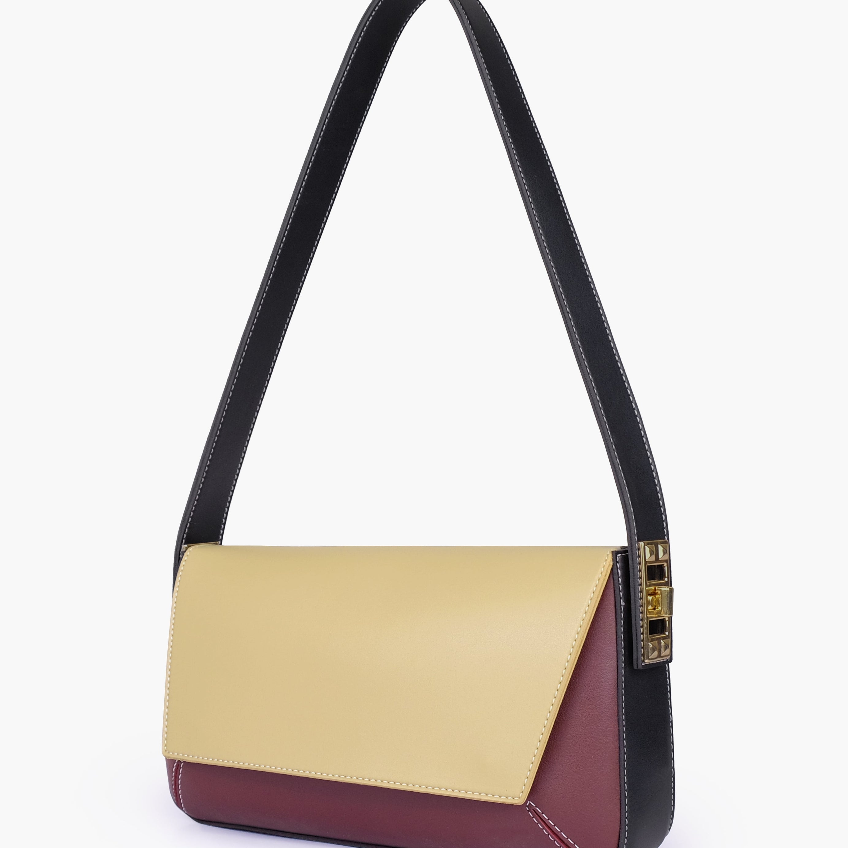 Neutral color-blocking mini flap bag